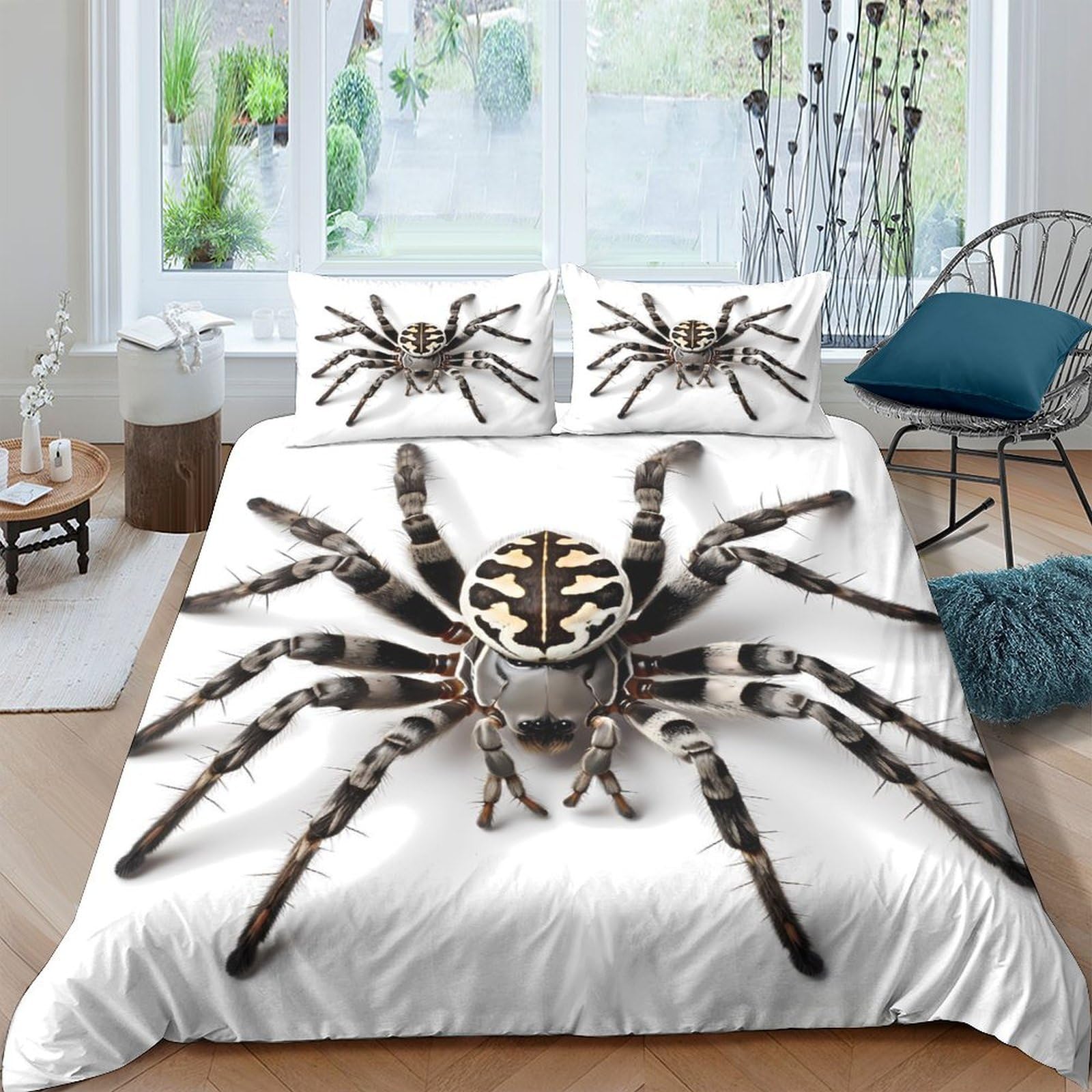 Ctjqhvkz Style-1 3D Printed Giant Spider Fitted Sheet Microfiber Soft Bedroom Decor Halloween Tarantula Mattress Cover Single（135X200cm）