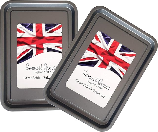 Samuel Groves 35cm Non Stick Oven Baking Tray Roasting Twin Pack Sets PFOA BPA Free Cookware Made in England (Large Twin Set), Grey, (GBB053263/2)