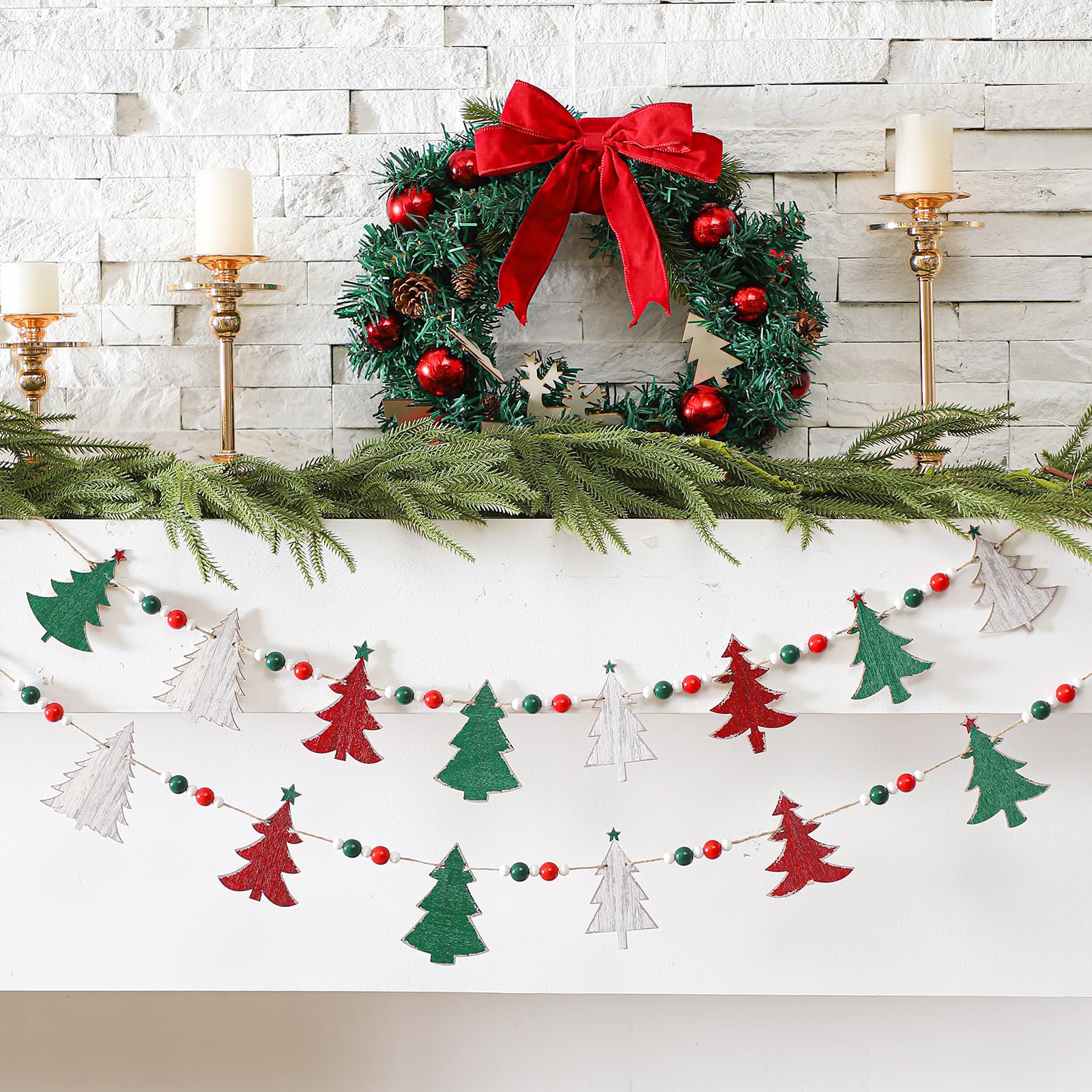 Guirlande de sapin de Noël en bois anti-nœud pour cheminée 2m
