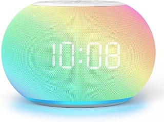 Reacher Auto-Dimmable Alarm Clock Sound Machine with Night Light, 20 Soothing Sounds, Auto-Off Sleep Timer, Precise 30-Level Volume, Small White Noise Machine for Adults, Bedrooms