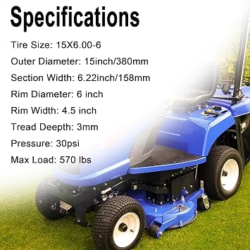 RUTU 15x6.00-6nhs Tire and Inner Tube Heavy Duty Lawn Mower Tires and Tubes