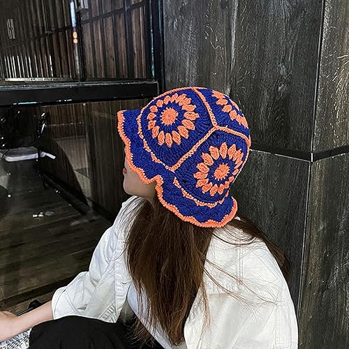 Miniatura 3 de Sombreros de pescador de punto plegables multicolor para mujer, sombreros de pescador hechos a mano de ala ancha para el sol, sombreros de punto