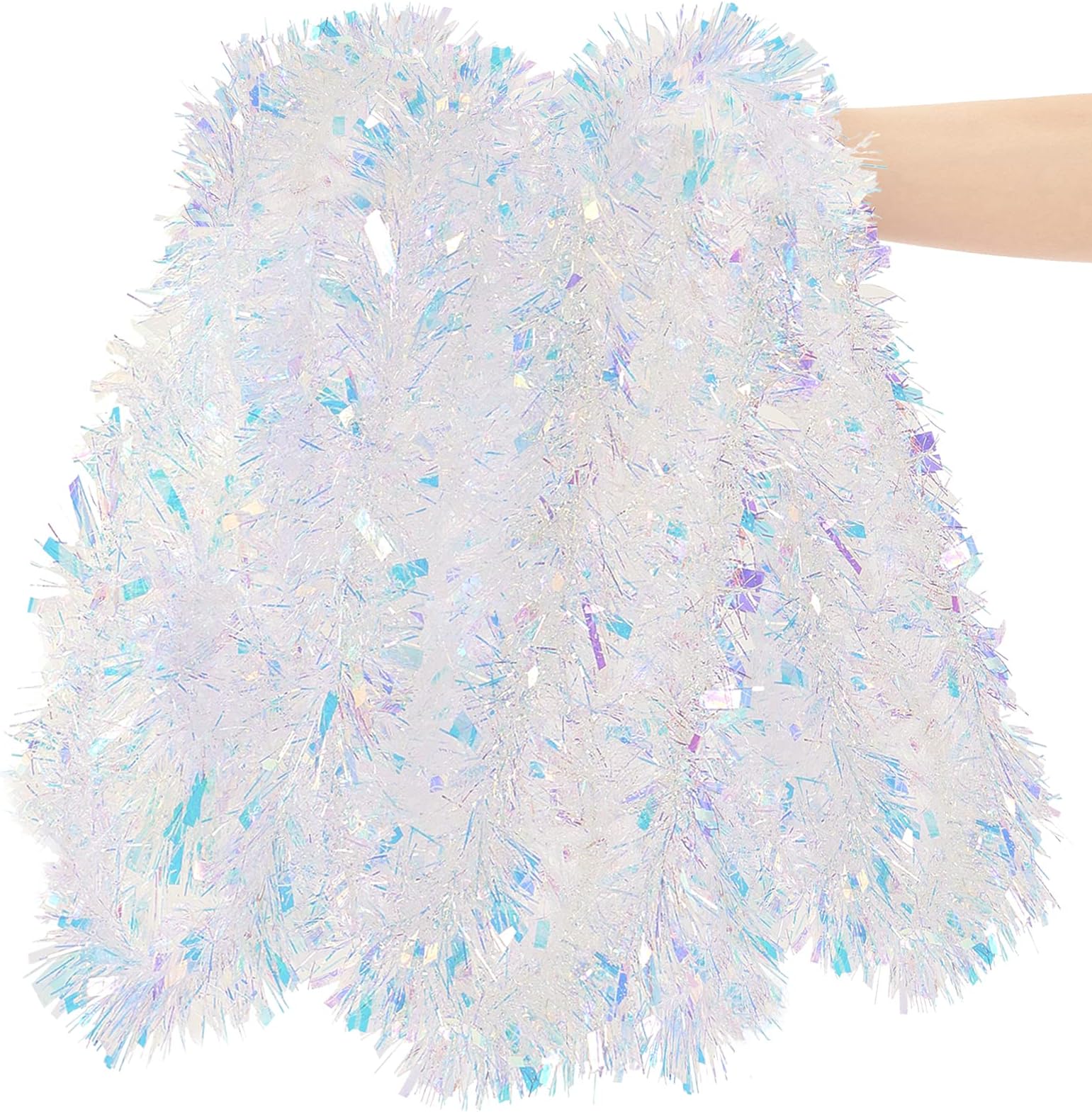 Christmas Tree Iridescent White Tinsel Garland 18ft