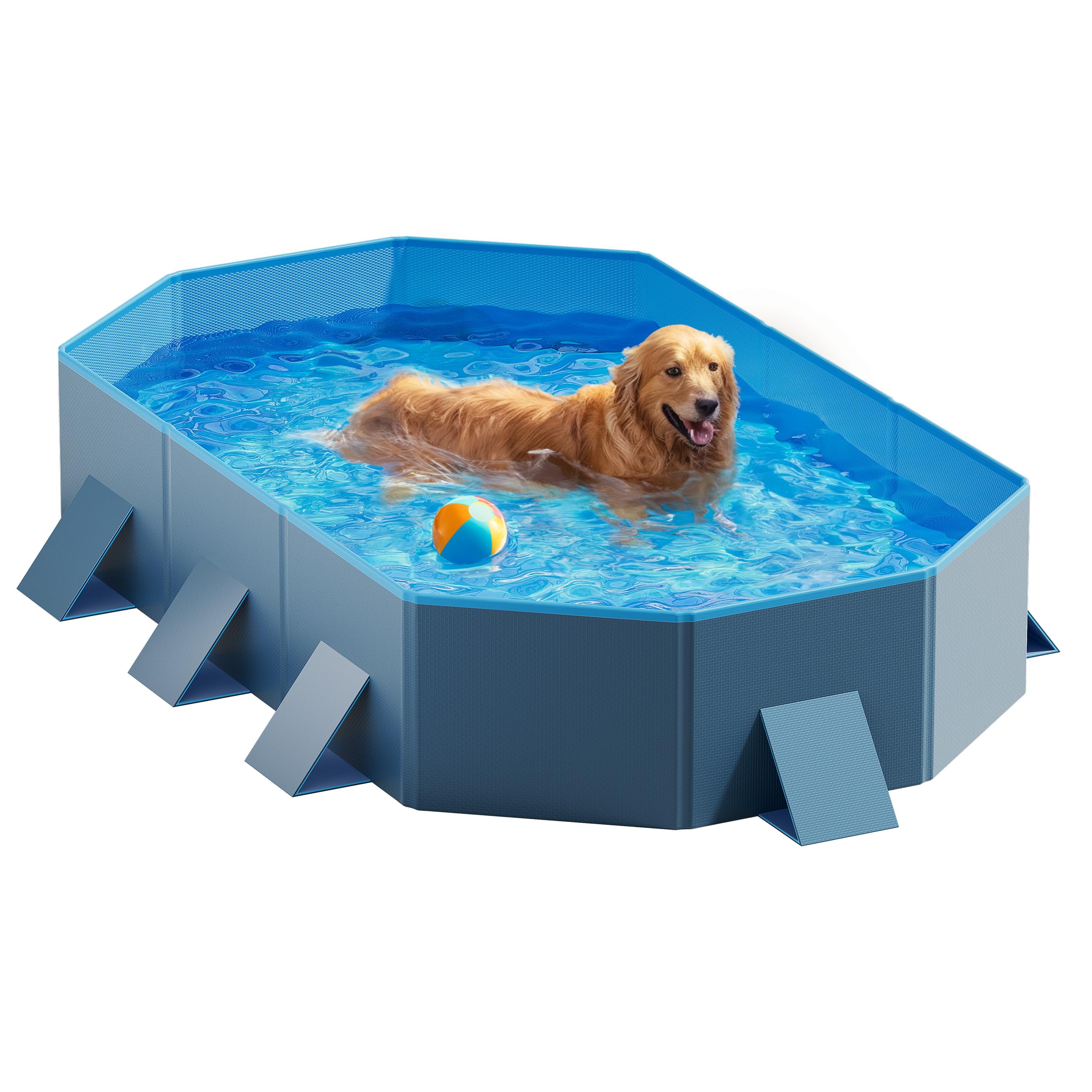Peteast Piscina plegable para perros con diseño redondo resistente, duradera de 71 pulgadas de largo x 39 pulgadas de ancho x 12 pulgadas de profundidad, bañera portátil extragrande para mascotas con