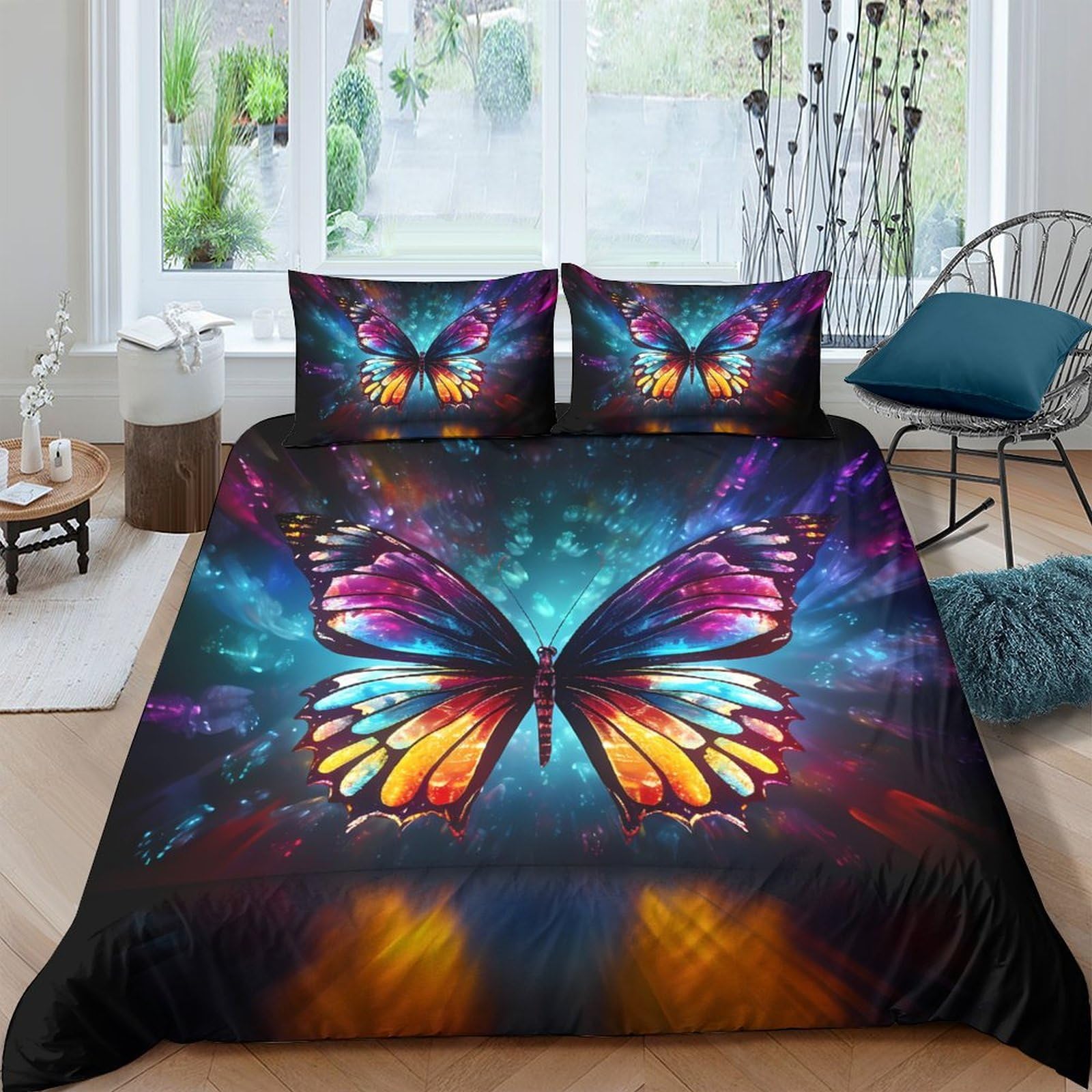 Ctjqhvkz Style-10 3D Printed Vibrant Butterfly Fitted Sheet Microfiber Soft Colorful Wings Bed Cover For Bedroom Guestroom Dorm Mattress Decor Single（135X200cm）
