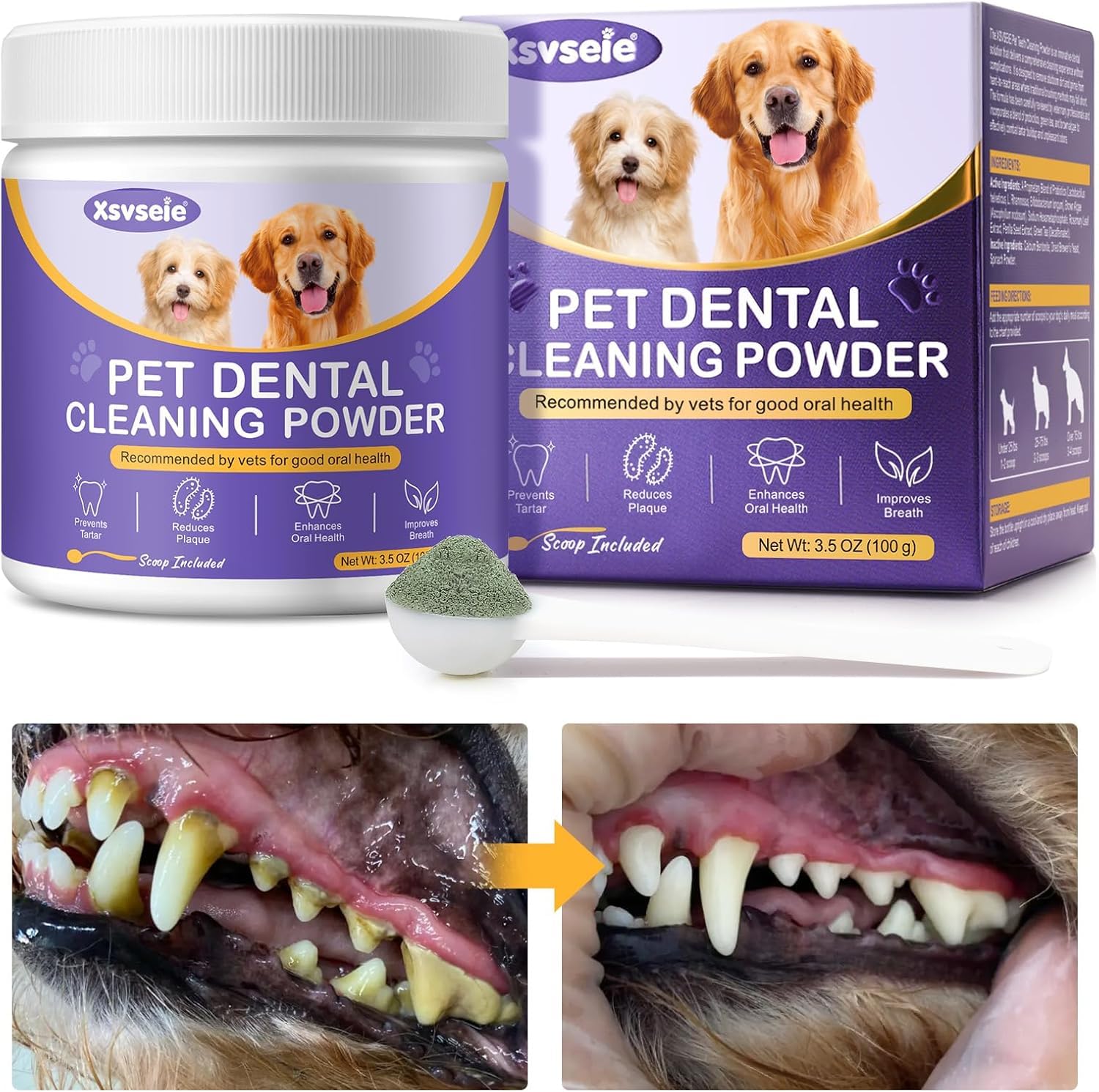 Polvere Sciogli Tartaro Cane, Integratore Naturale per Alito Cattivo, Polvere Dentale Antiplacca e Antitartaro per Cani