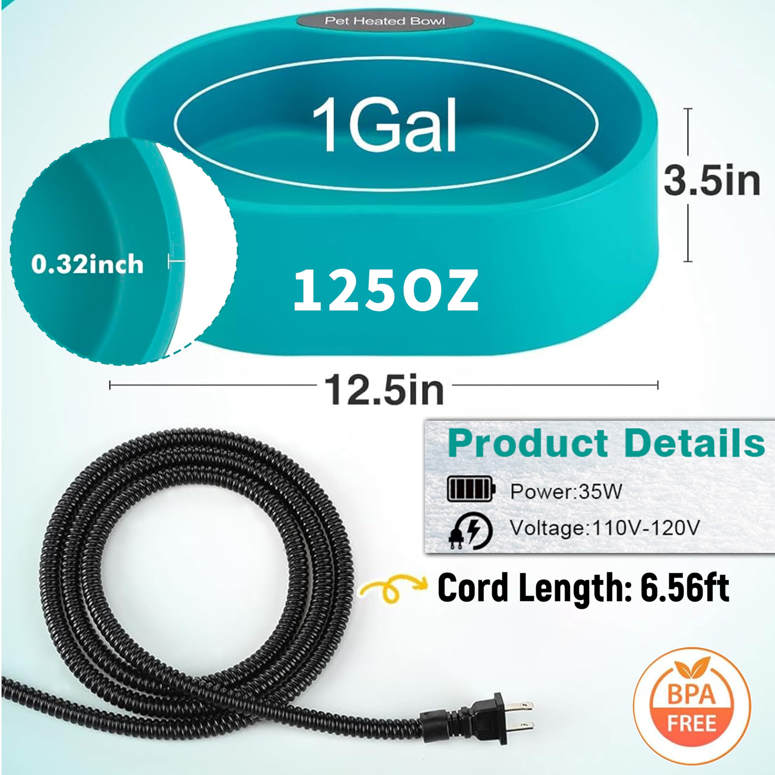 Abbeveratoio riscaldato per polli, 3,543 g, grande capacità, per polli, cani, gatti, anatra, coniglio, per esterni, antigelo, in inverno, con controllo termostatico
