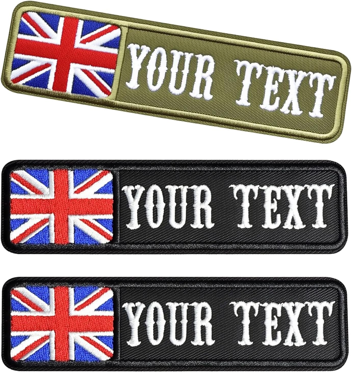 2PCS Personalized Name Patch, Custom Embroidery Military Name Tags with Hook Loop/Iron on, British Flag Tactical Moral Patches for Camouflage Uniform, Jacket, Backpacks, Dog Harness