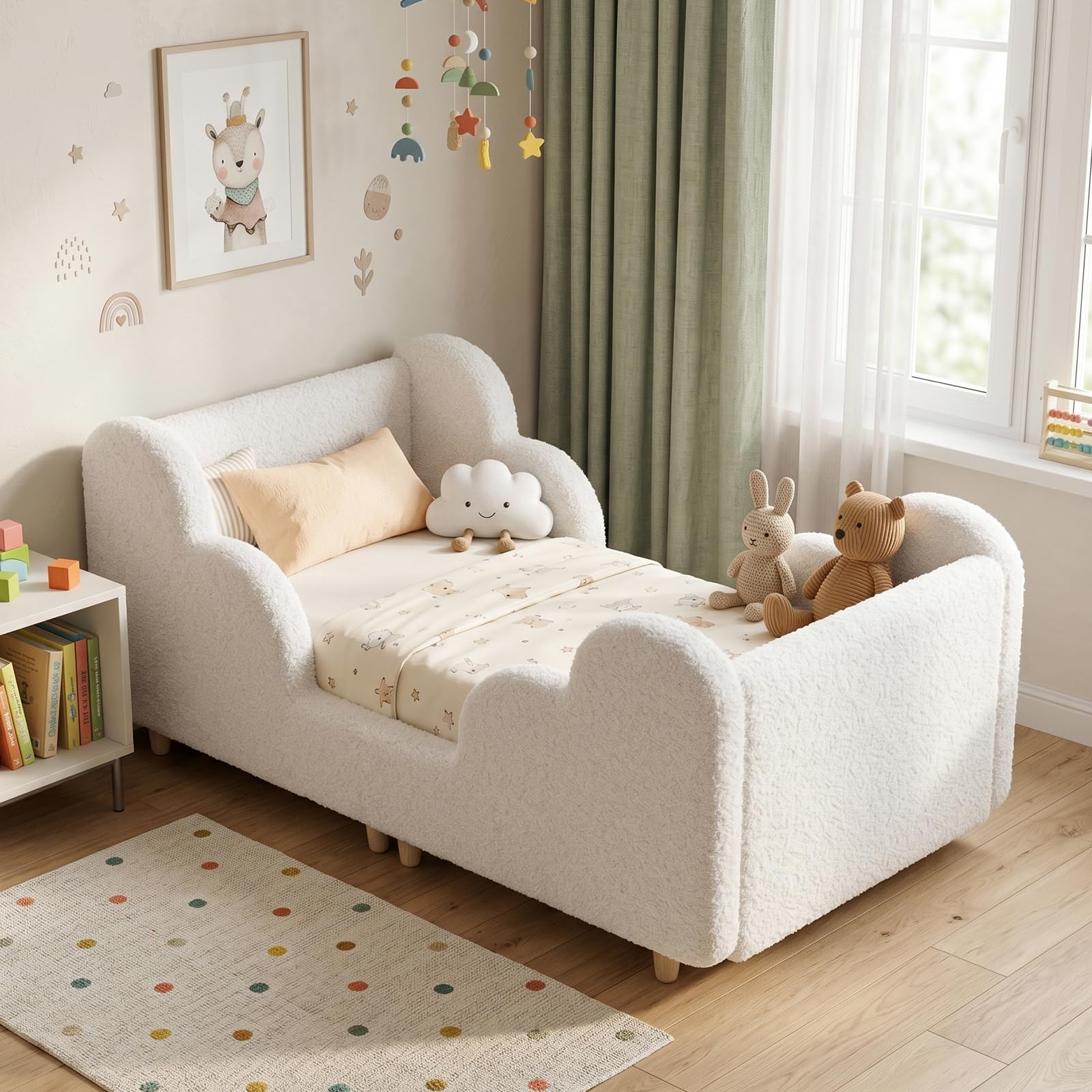 Upholstered Kids Bed,Whole Soft Padded Toddlers Floor Bed Frame, 140x70cm