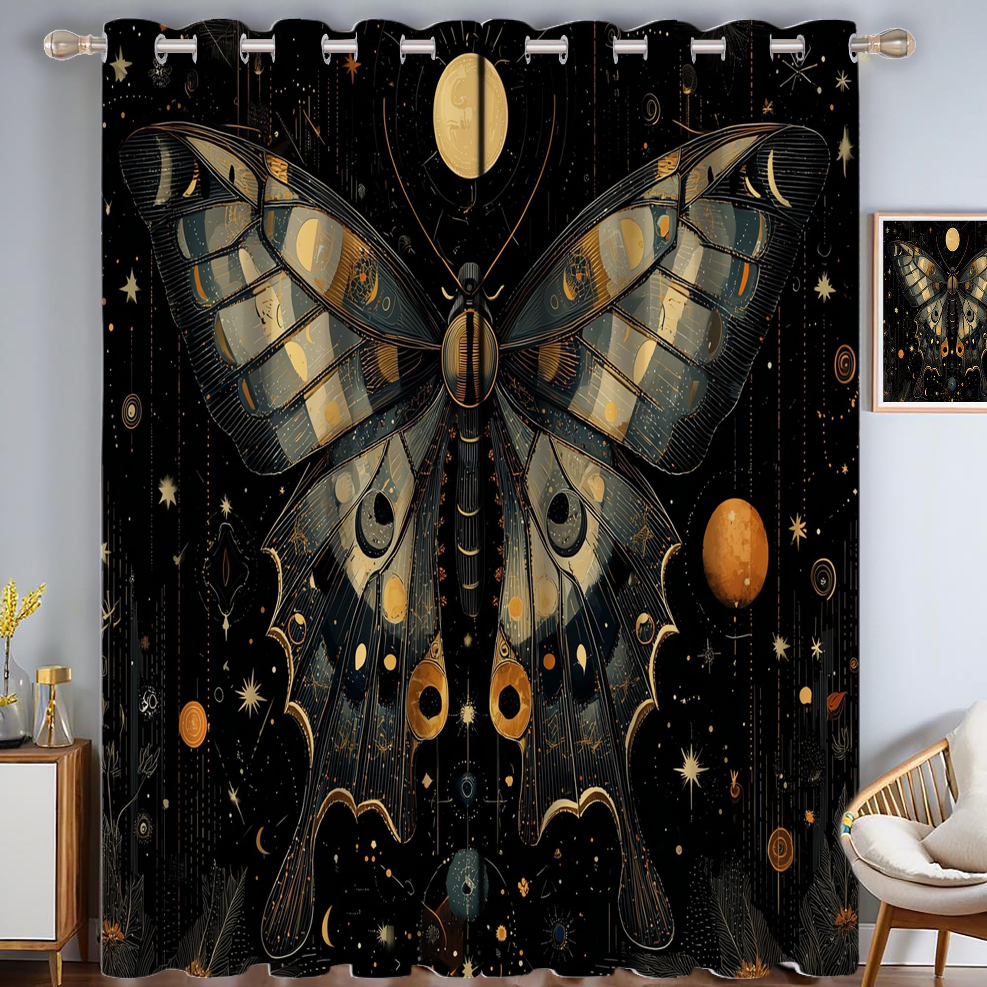Rideaux Occultants 117x183 Galaxie Céleste Rideau Isolant Thermique à Oeillets Noir