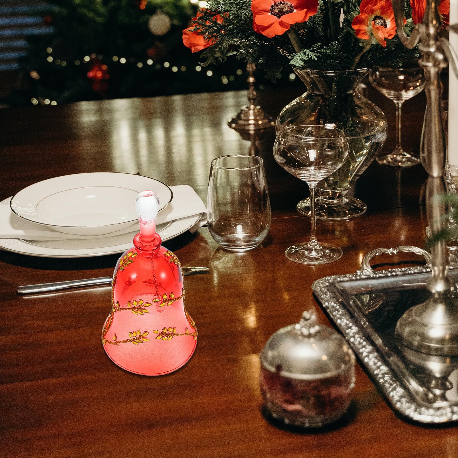 Toyvian 4 Piezas Campana Navideña de Cristal Roja Diseño Europeo Clásico