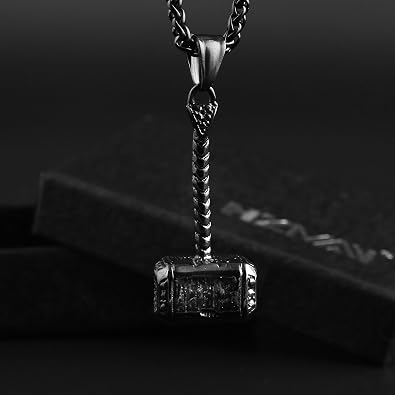 HZMAN Thor Hammer Stainless Steel Necklace For Men and Women Hammer Pendant Necklace 22+2 Inch Chain