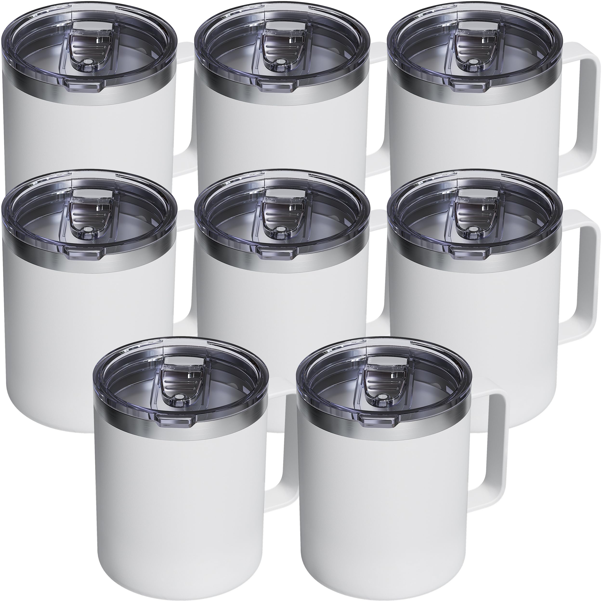 8 Pack 12oz Insulated Coffee Mug with Lid, Stainless Steel Cup