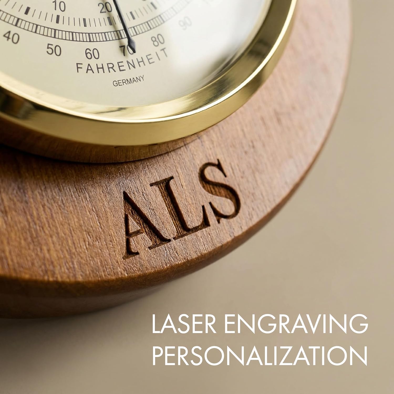 Bey-Berk Personalized Cherry Wood Barometer with Thermometer, 9" Weather Station with Brass Bezel and German Movement