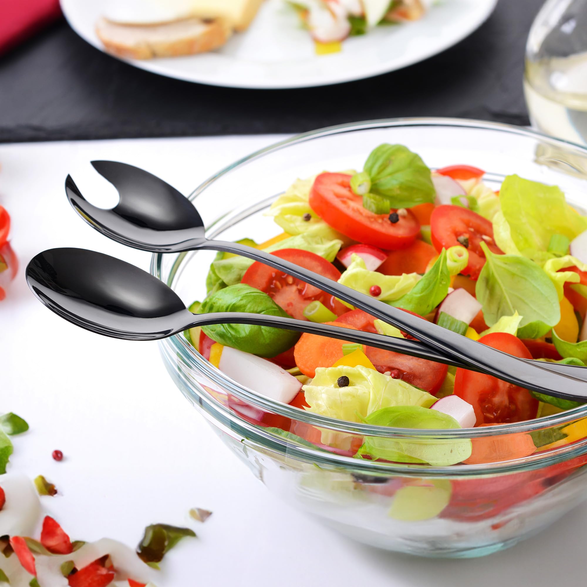 Set 4 Posate Insalata In Acciaio Inox | 2 Cucchiai E 2 Forchette | Lucido Antiaderente | Nero