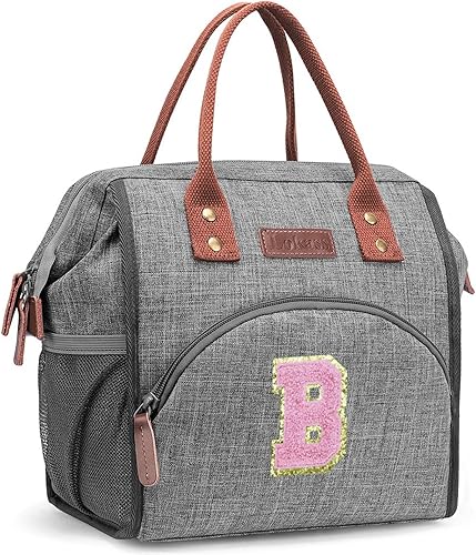 LOKASS Lonchera para mujeres, bolsa de almuerzo aislada con inicial para adultos, bolsa de almuerzo reutilizable para el trabajopicnic, regalos