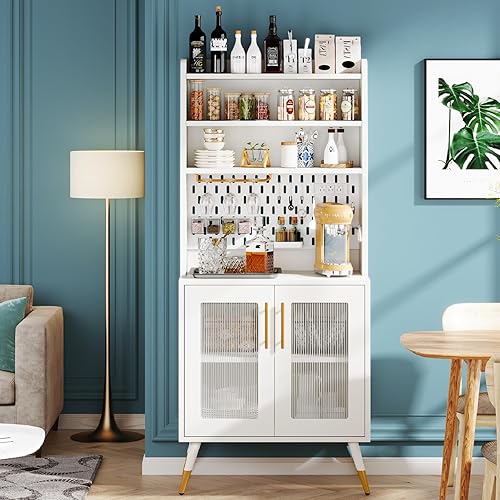 Tribesigns Estante para panaderos con toma de corriente, gabinete de barra de café de 6 niveles, soporte para microondas con estante de cocina,