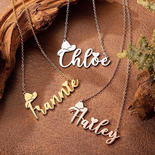 Miniatura 3 de Collar con nombre personalizado, collar de vaquera, collar con nombre de vaquero con sombrero de vaquero, collar occidental de buena suerte, regalo