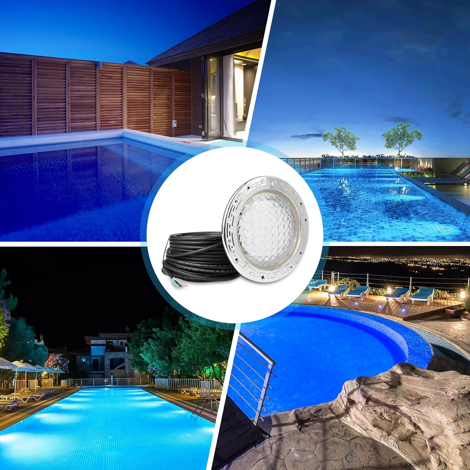 SH101300 100FT 120V LED Pool Light (White), 10 Inch Pool Light Bulb for Inground Pool, Underwater Swimming Pool Spa Light Replacement