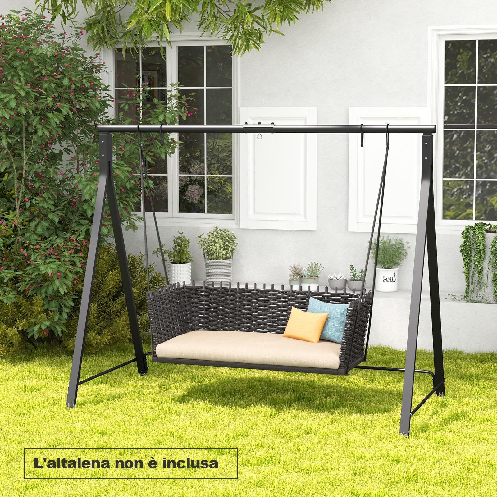 COSTWAY Supporto per Altalena in Metallo, Struttura a Forma di A | Telaio per Altalena da Giardino in Metallo, Portata 160 kg, 210 x 115 x 175 cm