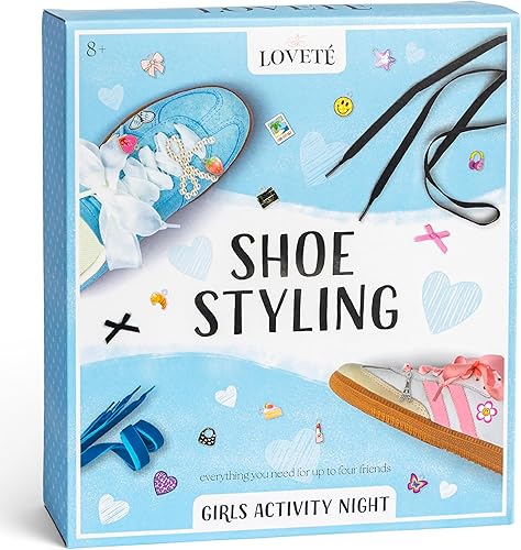 Vista 2 de Kit de bricolaje para niñas Set de manualidades para decoración de zapatos para 4 Incluye dijes, cordones y calcomanías Regalo divertido