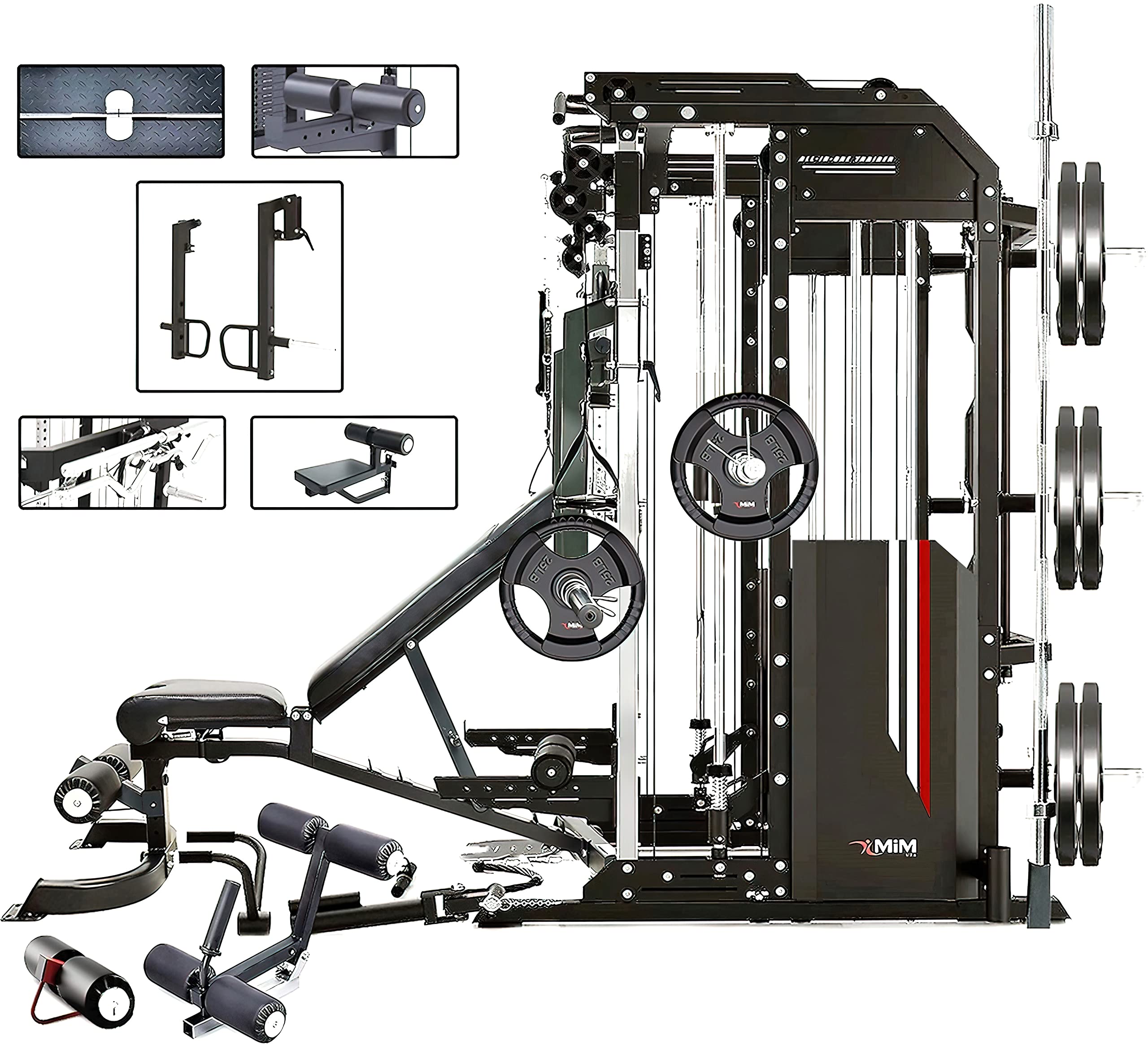 MiM USA Hercules Ex Commercial Smith Machine & Functional Trainer, All-in-One Gym Trainer W/ 400 Lbs. Weight Stack & 24 Attachments