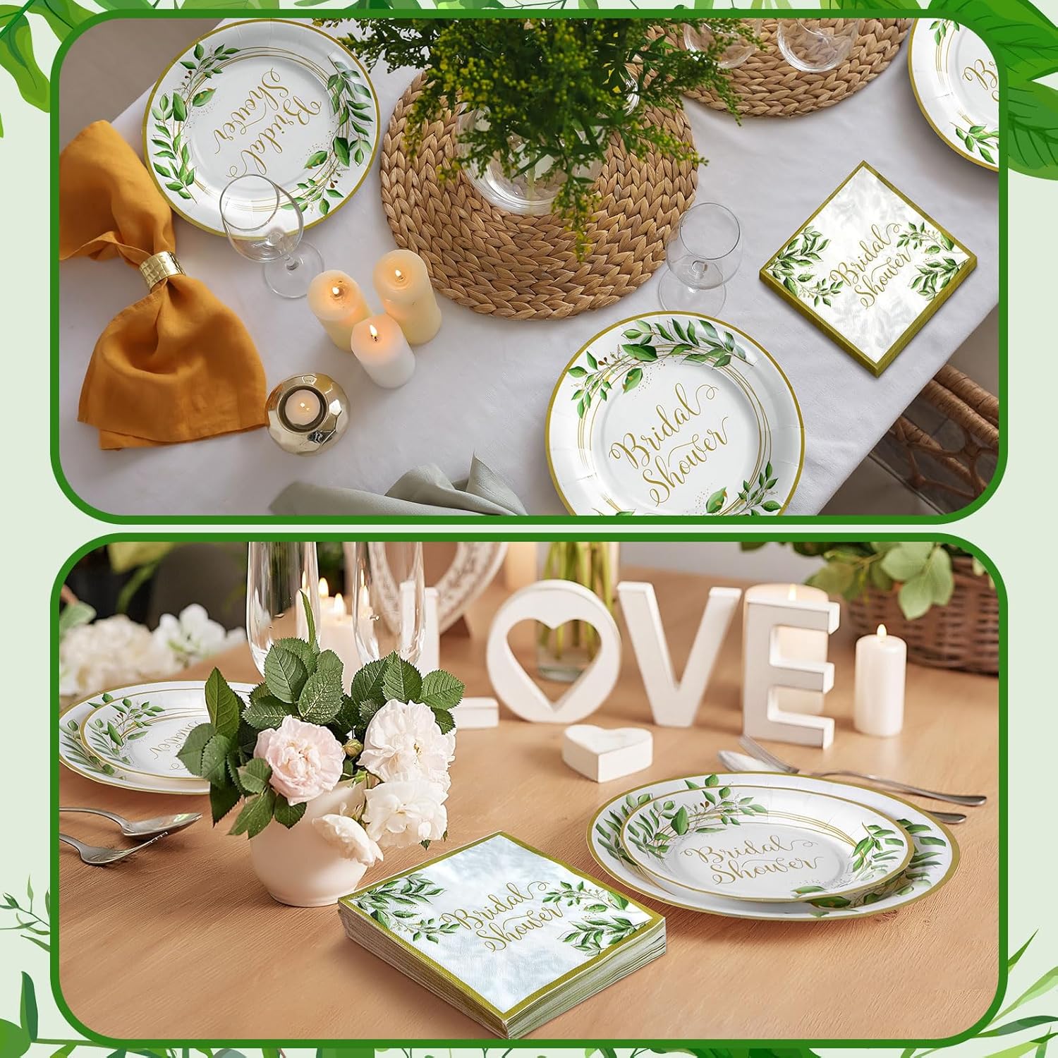 Colarr 250 Pcs Bridal Shower Plates and Napkins and Cup Sets Bridal Shower Party Supplies Paper Plates Napkins Disposable Tableware Set for Wedding Engagement Bachelorette Party(Eucalyptus)