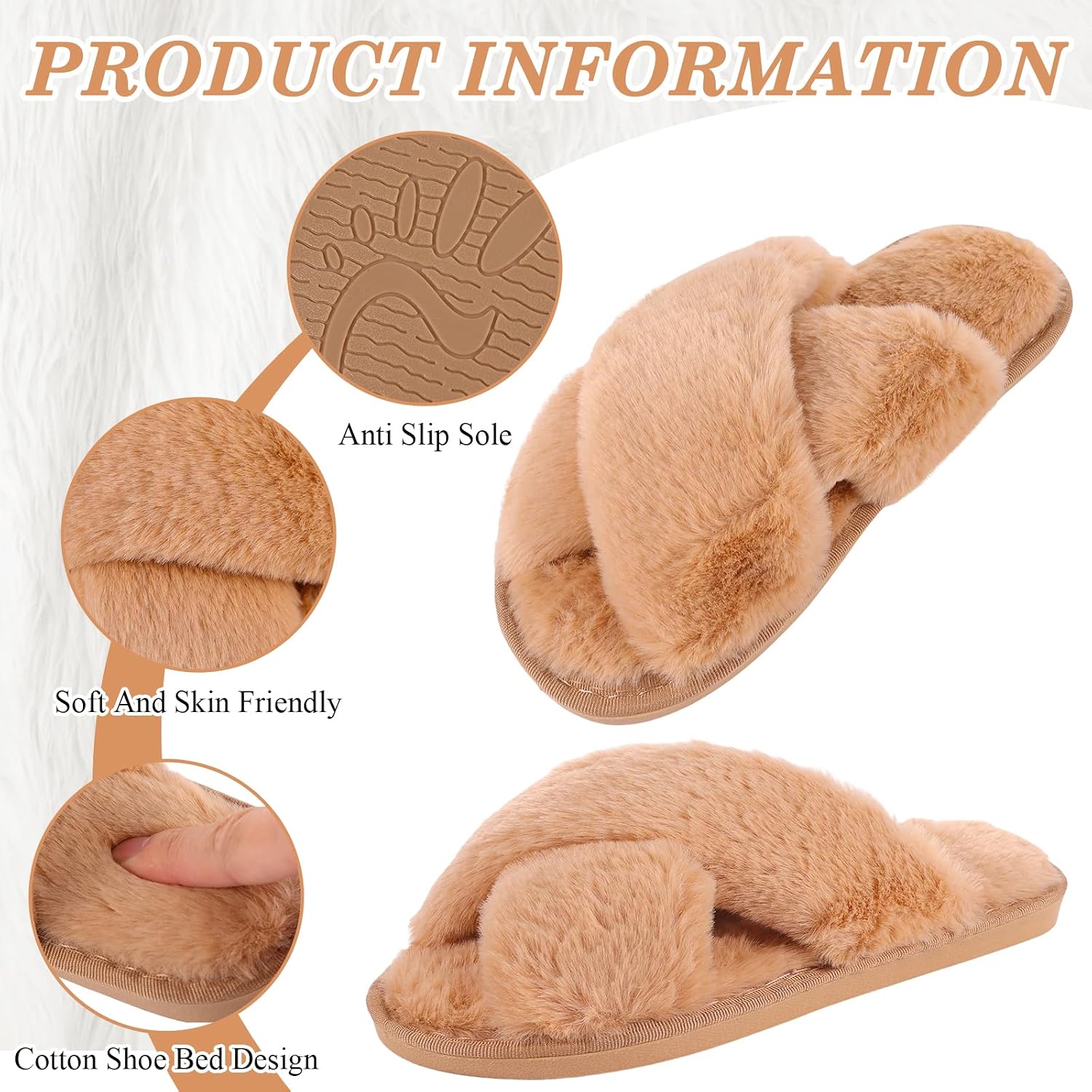 VAIPI 6 Pairs Womens Cross Band Slippers Fuzzy Plush House Bridesmaid Slipper White | Black | Pink Open Toe Fluffy Slipper Soft Warm Bridal Slippers