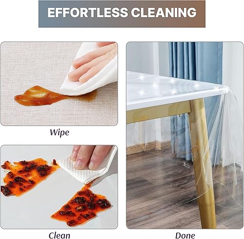 Miniatura 6 de Golden Linens LLC Protector de mantel transparente de plástico transparente de 0.087 in de grosor, resistente al agua, resistente, fácil de limpiar,