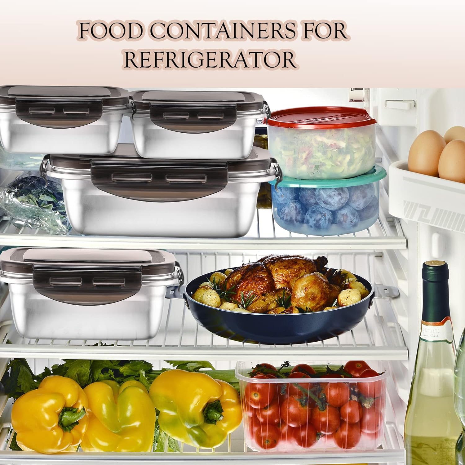 Nuanchu 6 Packs Stainless Steel Food Storage Containers Airtight Metal Food Containers Meal Prep Container Leak Proof Stackable Bento Lunch Box with Lids for Kitchen Travel Picnic and Camping(Black) - Image 7