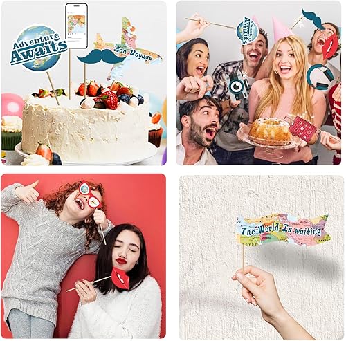 Miniatura 5 de Biswiter Decoraciones de fiesta de Adventure Awaits para cabina de fotos, 26 piezas de decoración de Let The Adventure Begin, accesorios de fotos,