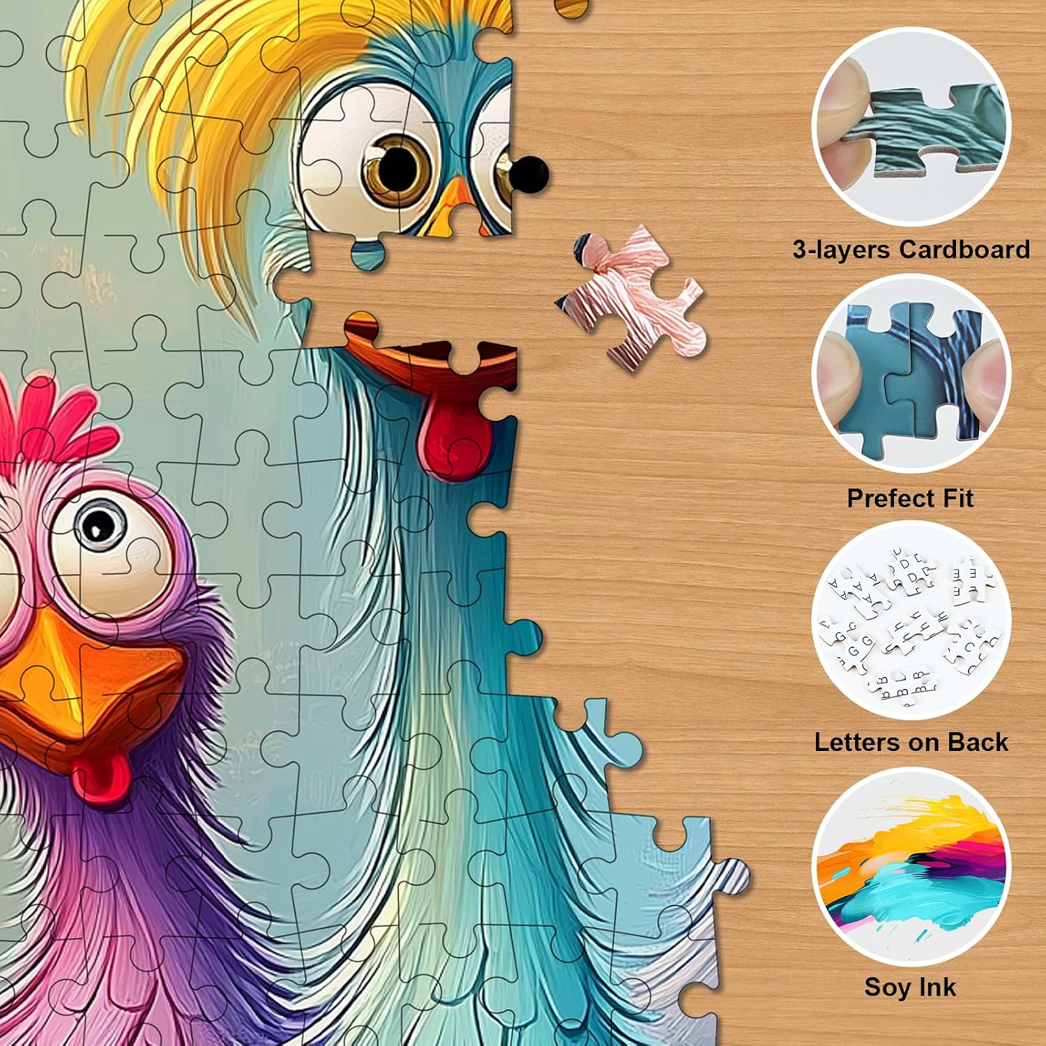 Chicken Puzzles for Adults 1000 Pieces with Letters on Back, 22.8" x 22.8" image 3