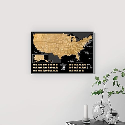 Miniatura 3 de Mapa detallado de Estados Unidos negro para rascar (16 x 24 pulgadas) Reescribible mapa de viaje de Estados Unidos  impreso en vinilo flexible