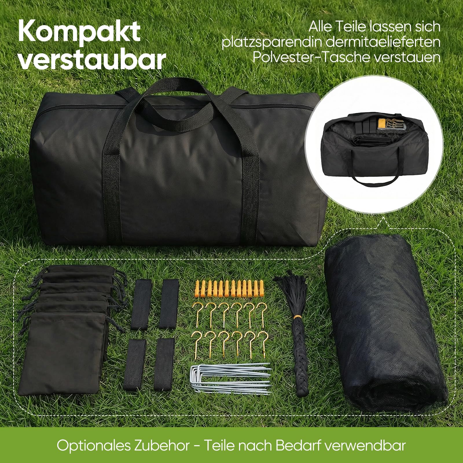 Sekey XXL Moskitonetz mit 16 Sandsäcke und Bodenanker, 4 Eingänge Feinmaschig Mückenschutz, Tragbares Campingzelt 350 × 250 × 250 cm, Outdoor Fliegennetz für Reise Pavillon Garten Terrasse, Schwarz