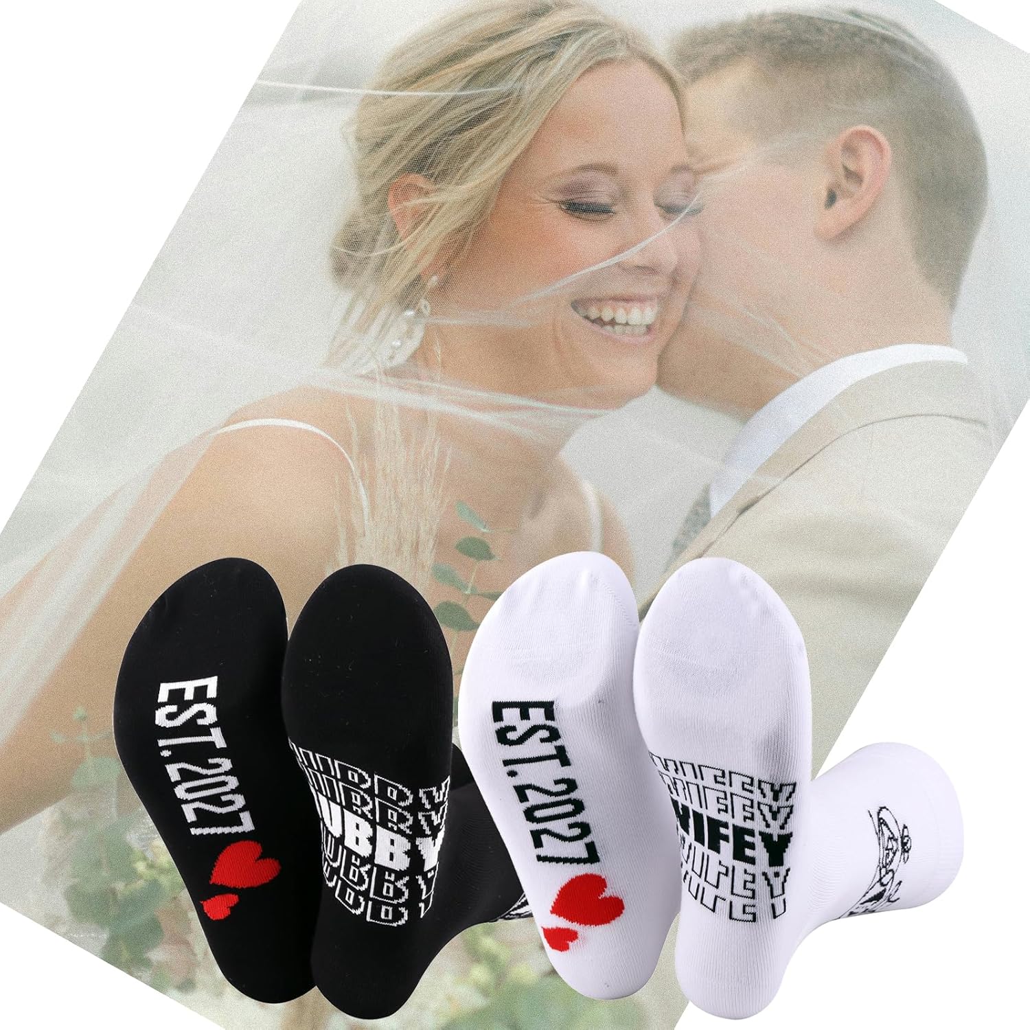 MBMSO Couples Socks Set Newlyweds Gift Socks Hubby and Wifey Est. 2025 Wedding Gift for Bride and Groom Socks Engagement Gift - Image 6