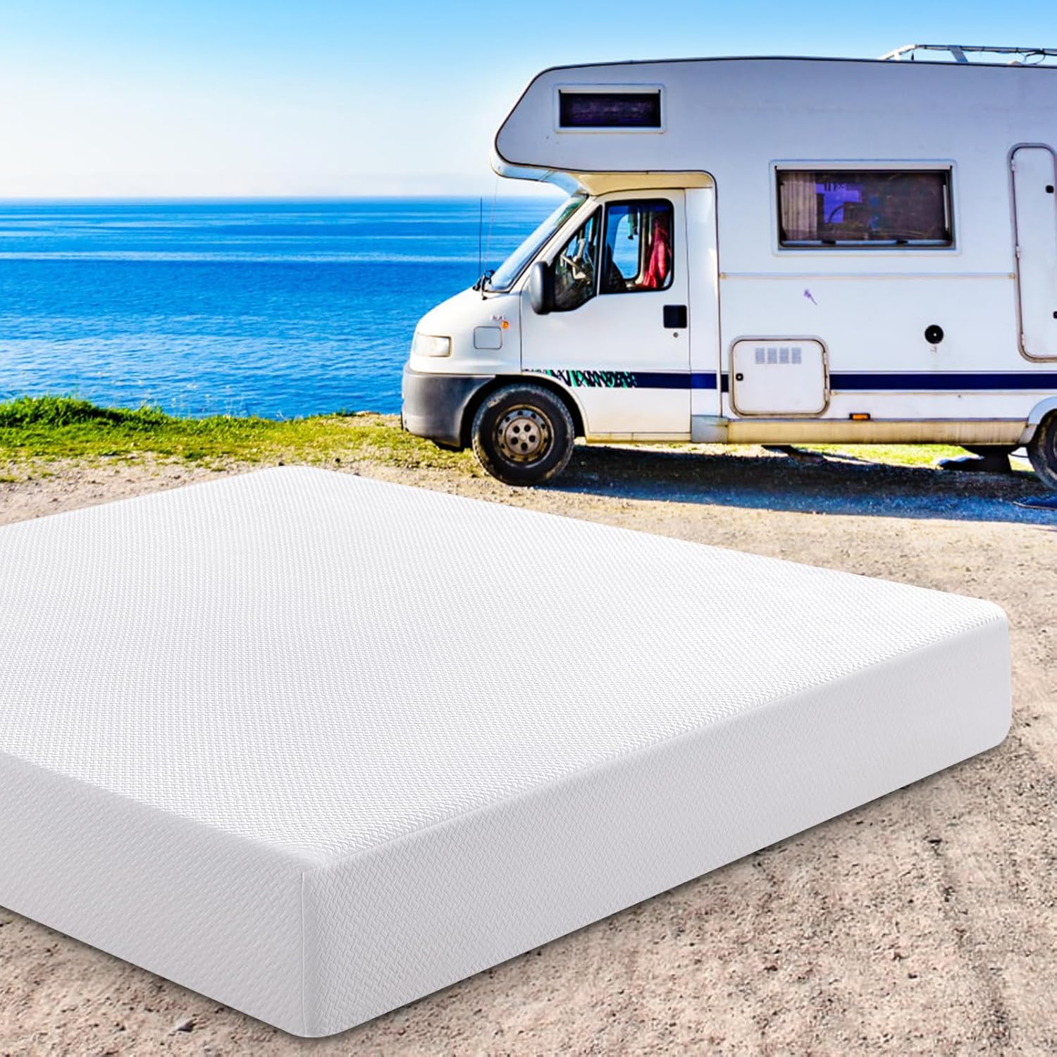 Opoiar RV King Mattress Memory Foam 10 Inch, Updated Cooling Green Tea/Gel Mattresses for Camper/Truck/Trailer, Medium Firm-Mattress with Fiberglass-Free Cover, CertiPUR-US, in USA, 80'' x 72''