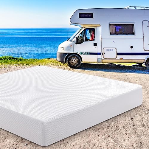 Opoiar Colchón corto Queen de 10 pulgadas, colchón de espuma viscoelástica de té verde gel para caravanas, cámpers y remolques, cama en una caja,