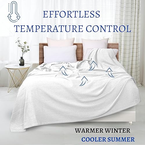 Miniatura 4 de TWINY threads Manta de algodón tamaño Queen para cama, manta térmica de punto gofre para invierno, acogedora, suave y ligera para sofá, sofá y cama,