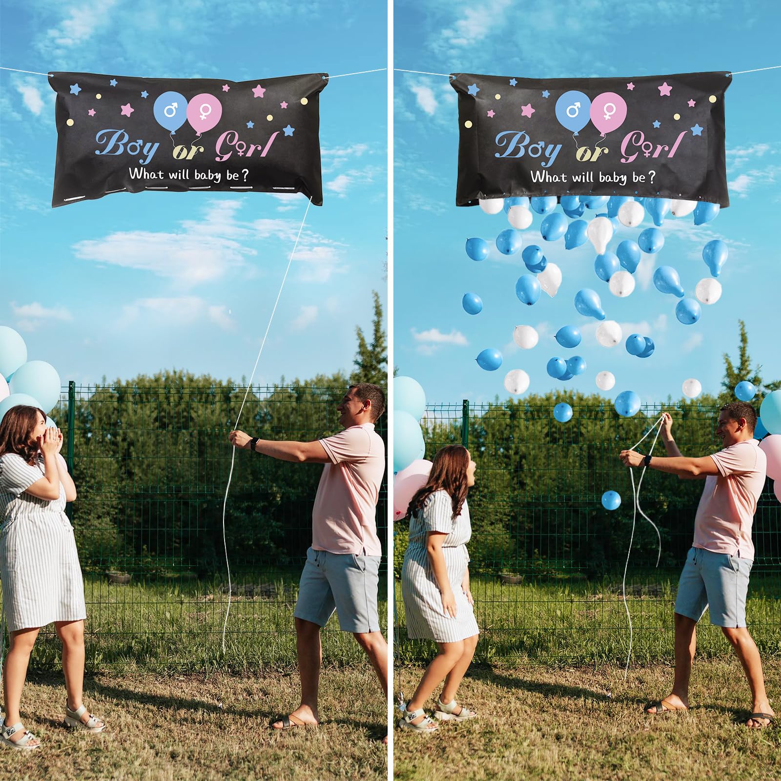 BLOOWIN Gender Reveal Giochi - Kit Baby Shower Con Borsa per Palloncini Party Boy or Girl - Balloon Drop Bag