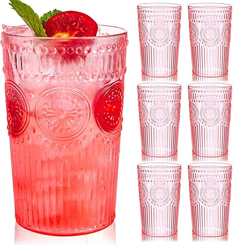 Miniatura 13 de Ciaell Paquete de 12 Vasos de Agua Románticos de Plástico - Vasos de Beber Vintage Ámbar de 14 Oz, Vasos de Plástico Acanalados en Relieve, Juego