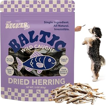 DTS5002A-3OZ Air Dried Natural Baltic Herring Crunchy Treats for Dogs & Cats, High Protein Omega-3 Fish Snacks, Single Ingredient Gluten & Grain Free, Healthy Training Treats, 3oz Bag