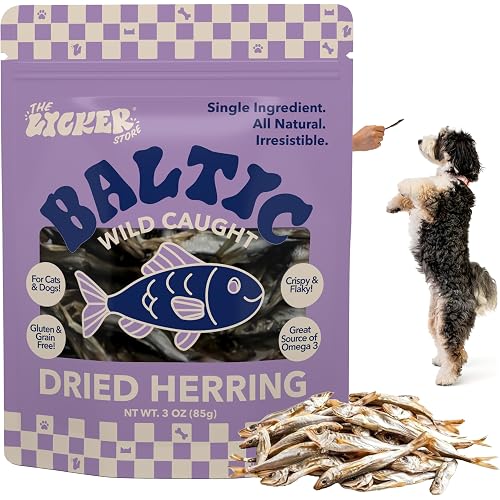 DTS5002A-3OZ Air Dried Natural Baltic Herring Crunchy Treats for Dogs & Cats, High Protein Omega-3 Fish Snacks, Single Ingredient Gluten & Grain Free, Healthy Training Treats, 3oz Bag