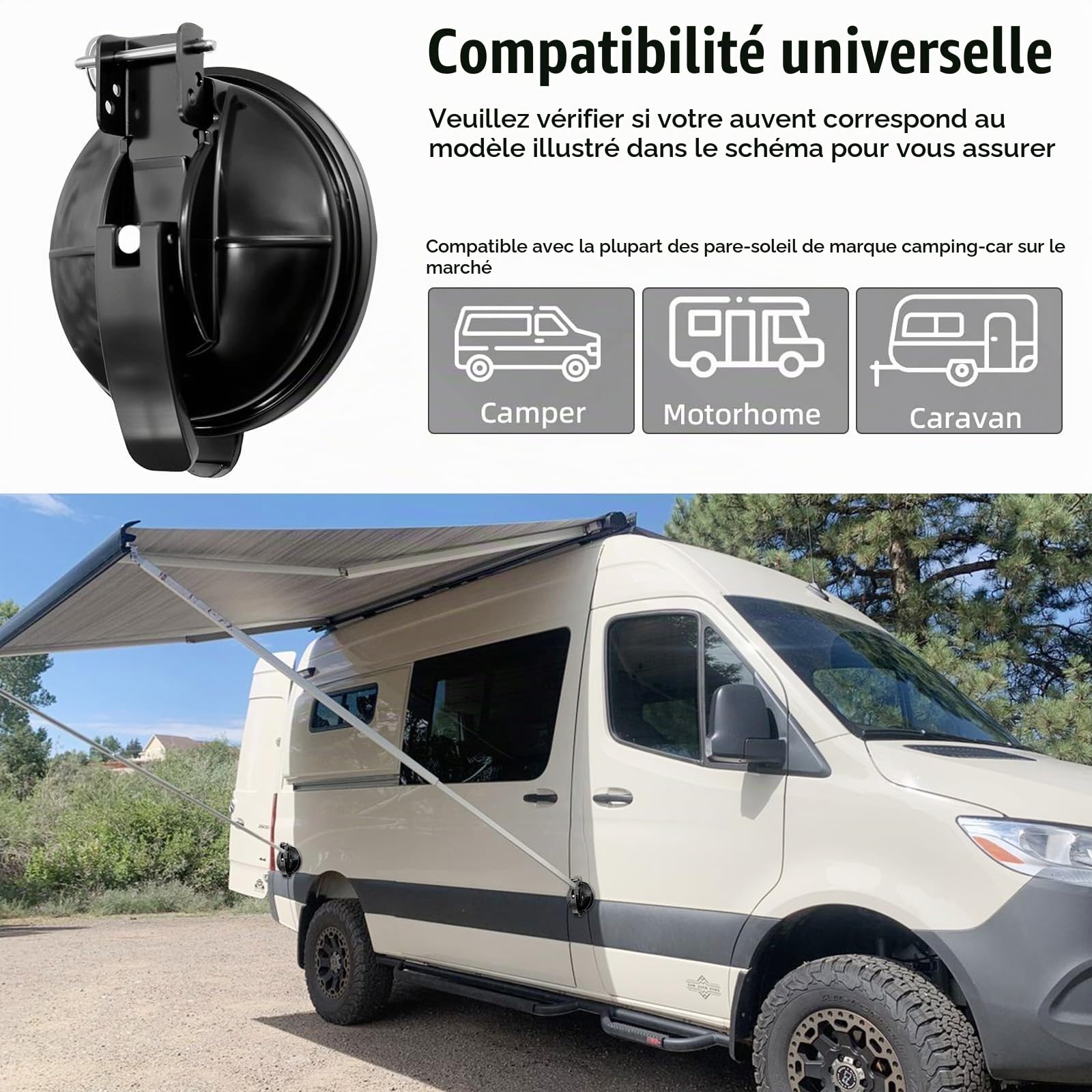 2 pièces de support de store pour camping-car & caravane, support robuste pour pied de store, compatible avec Thule, Fiamma, adapté pour VW T5/T6, Ford Transit, Mercedes Marco Polo, FIAT