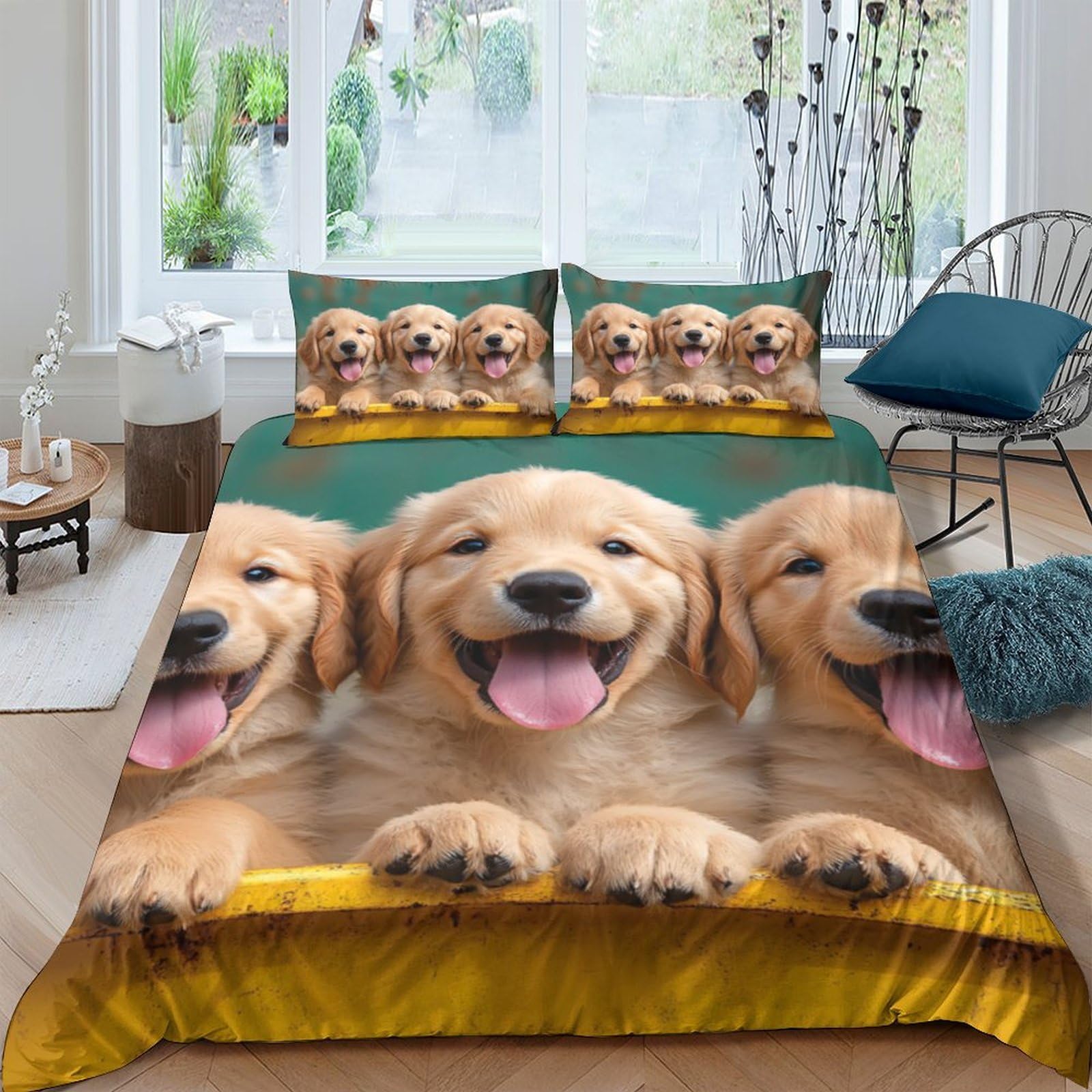 Ctjqhvkz Style-5 3D Printed Golden Retriever Fitted Sheet Microfiber Soft Non-Slip Puppy Bed Cover For Bedroom Guest Room Dorm Decor Single（135X200cm）