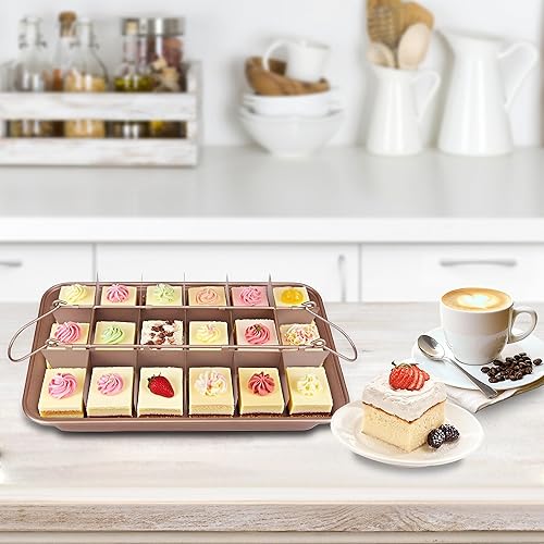 Miniatura 3 de Bandeja para brownie con divisores, cortador de brownie de acero al carbono antiadherente, 18 moldes para brownies precortados en todos los bordes,