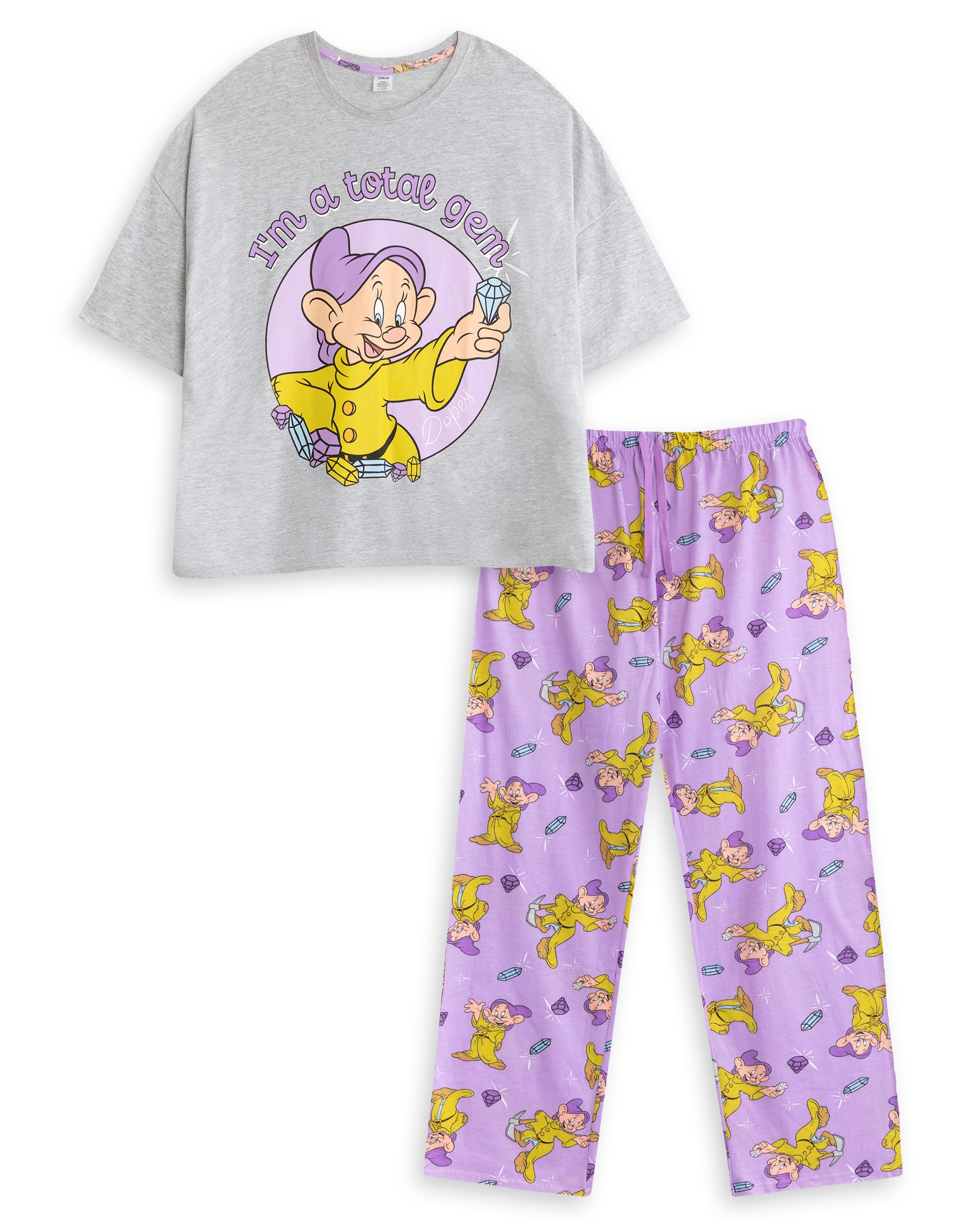 Disney Women's Pyjama Set - Short Sleeve Long Leg - Grey - L