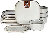 Vista 10 de Stone Lain Grace - Juego de vajilla cuadrada de gres, 12 piezas de servicio para 4, juego de platos y tazones, color negro