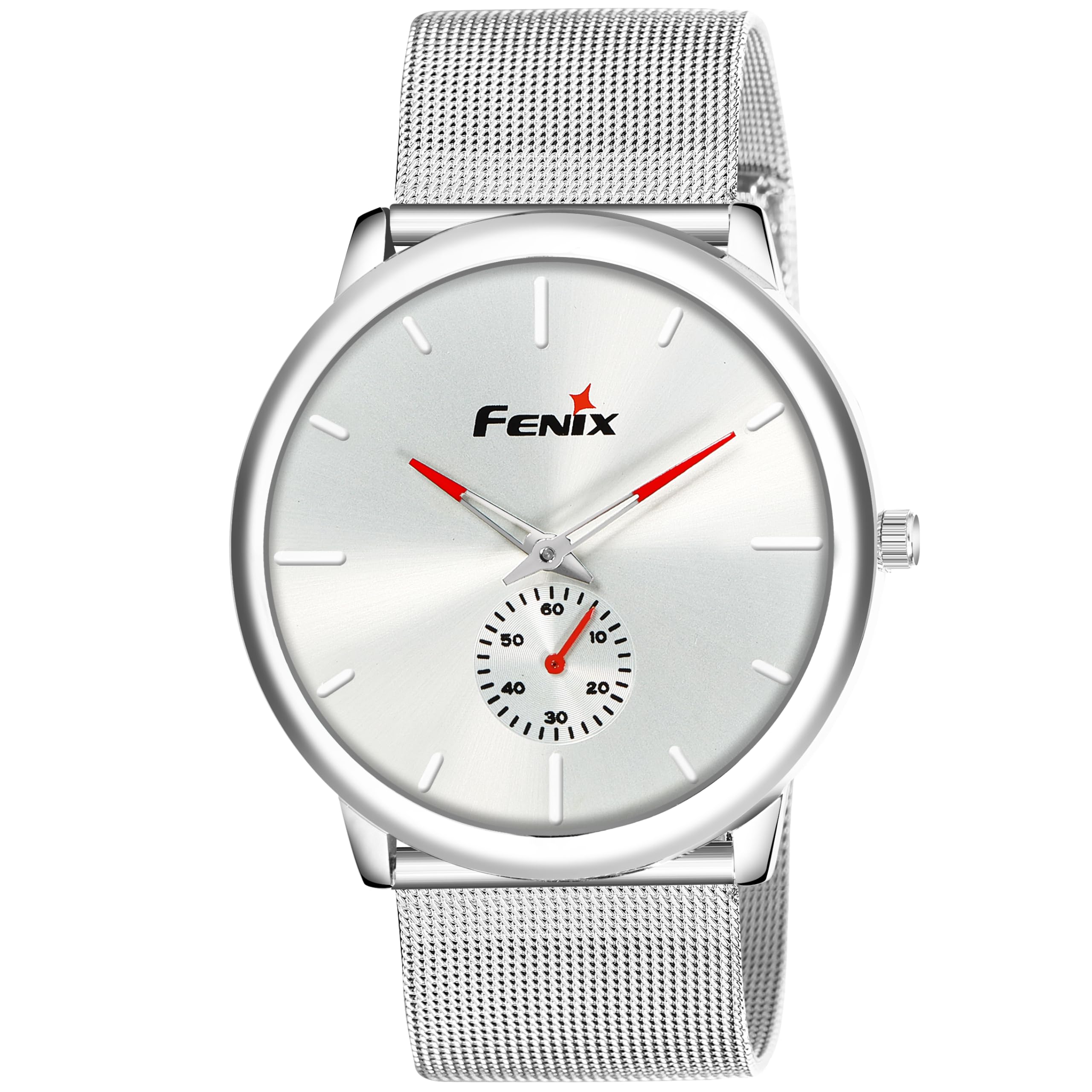 FENIX Analogue Wrist Watch for Men, White Dial, Stainless Steel Mesh Strap (White) (B0DG581G66) Amazon Price History, Amazon Price Tracker