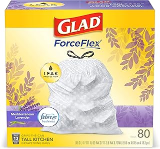 Glad OdorShield Tall Kitchen Drawstring Trash Bags - Febreze Mediterranean Lavender - 13 Gallon - 80 Count
