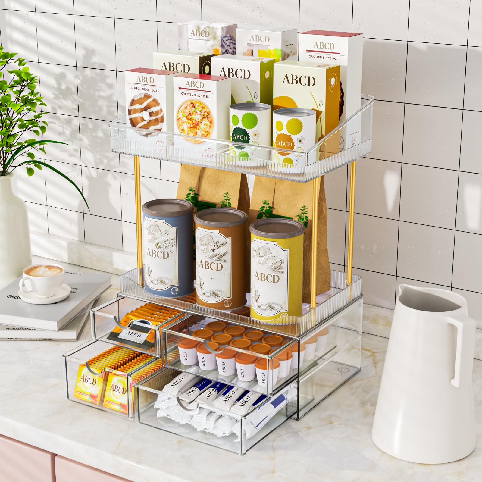 SNSLXH 4-Tier 4-Drawer Makeup and Bathroom Storage Organizer